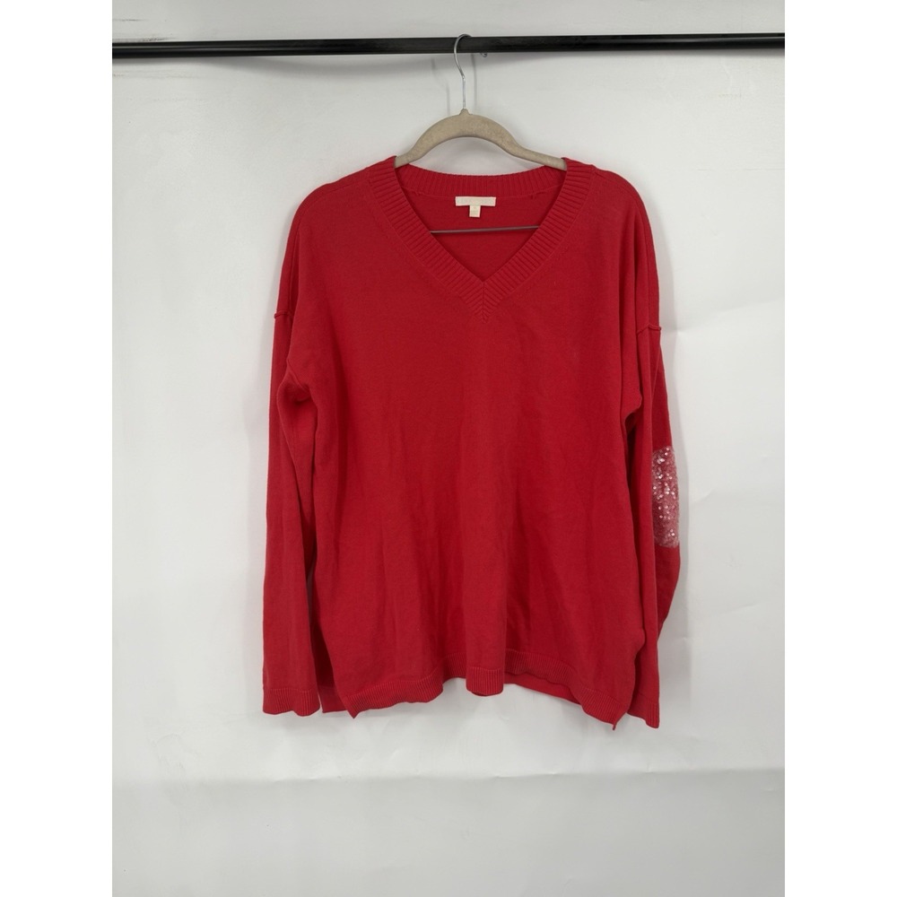 Lisa Todd Red Sequin Elbow Cotton Sweater Women M Romantic Feminine Transitional